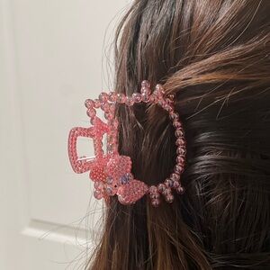 Pink and Cream Beaded Hair Clips